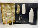 Two Pink Rose Champagne Flutes™ with Swarovski™ Crystals in the Stem in a Beautiful Gift Box