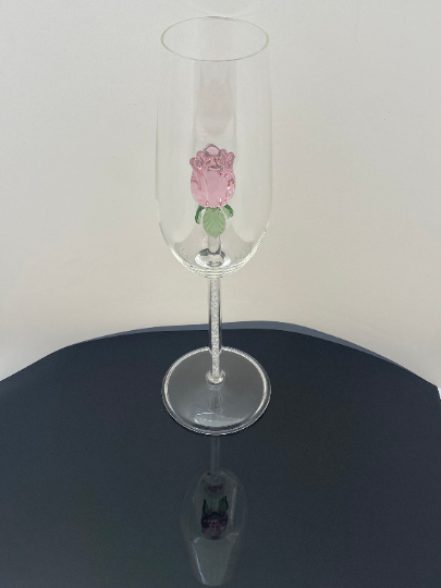 Two Pink Rose Champagne Flutes™ with Swarovski™ Crystals in the Stem in a  Beautiful Gift Box