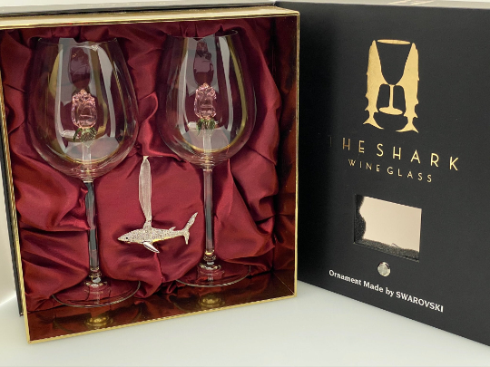 The Swarovski™ Shark Ornament with Two Rose Wine Glasses™ in Beautiful –  Glass House Glassware