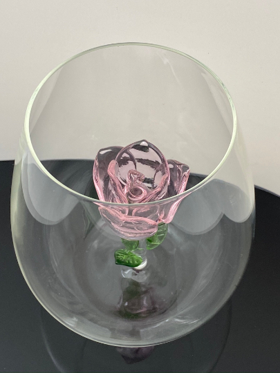 x1 Stemless Crystal Wine Glass 3D Spring Pink Flower Inside NEW