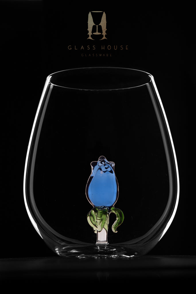 The Rose Stemless Wine Glass™ Crystal - Now in 5 Different Colors - Pink, Clear, Blue, Purple and Amber