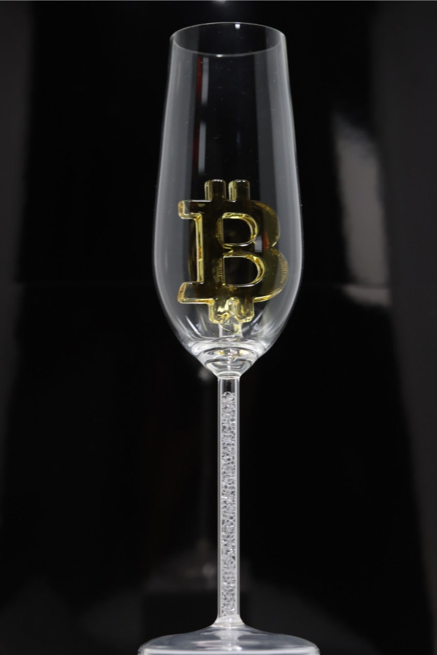 Bitcoin Glasses First Edition Champagne Flute with Swarovski Crystals in the Stem of the Flute - Numbered 1-72 of 72