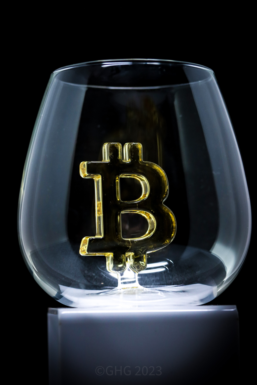 Hand Painted Bitcoin Glasses First Edition Stemless Wine Glass - Numbered 1-12