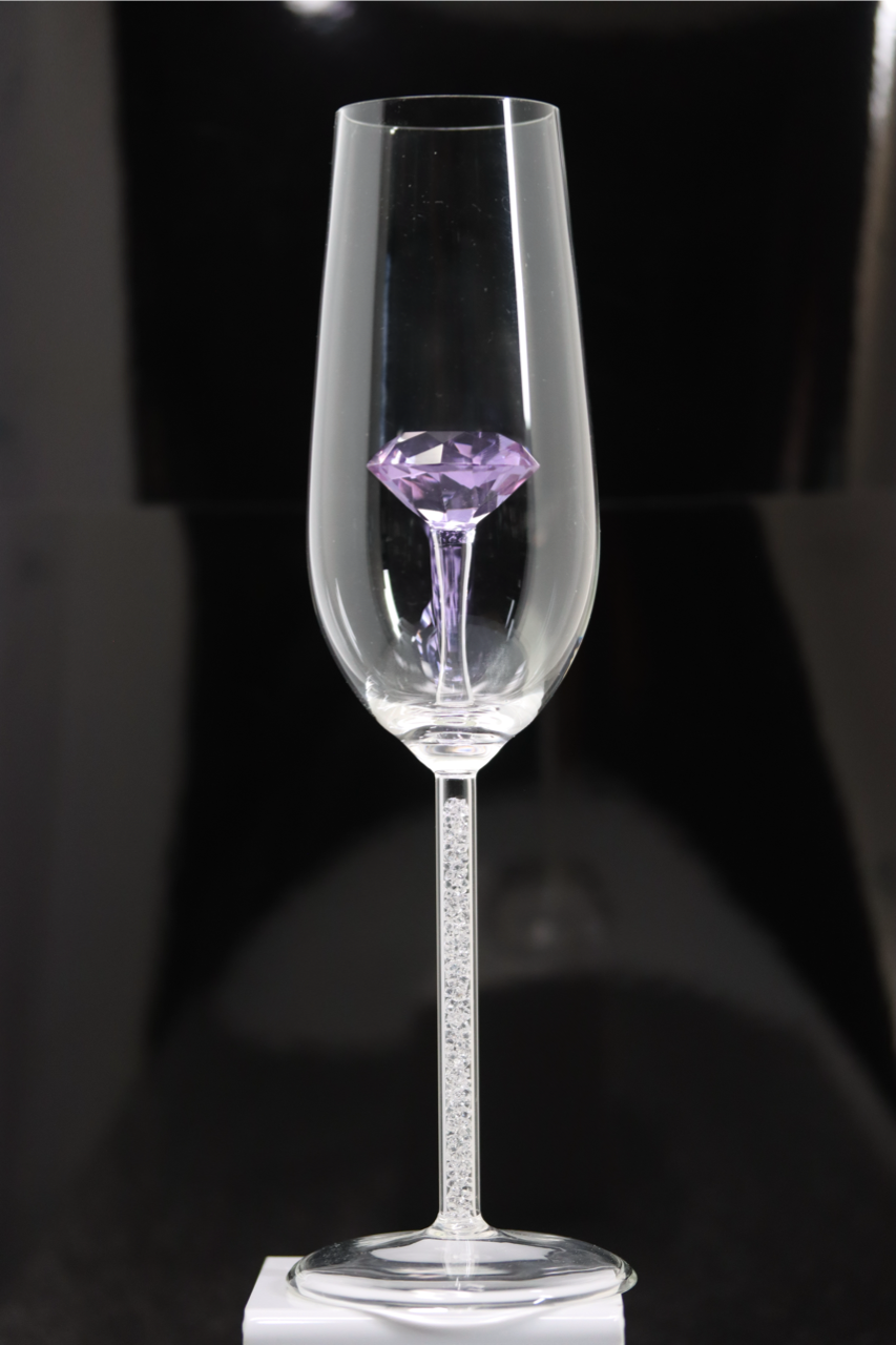 The Diamond Champagne Flute™ Embellished with Swarovski Crystals in the Stem - In 5 Different Colors - Clear, Pink, Blue, Purple and Amber