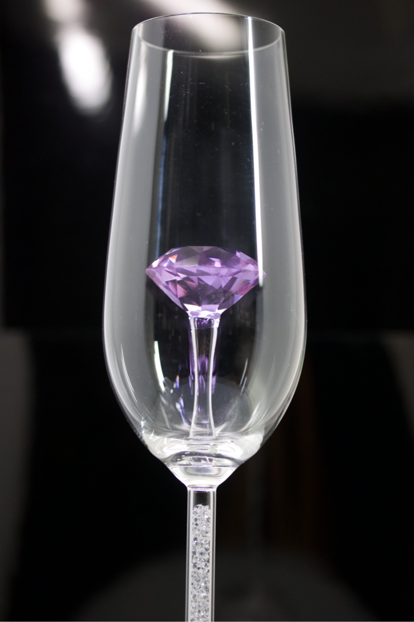 The Diamond Champagne Flute™ Embellished with Swarovski Crystals in the Stem - In 5 Different Colors - Clear, Pink, Blue, Purple and Amber