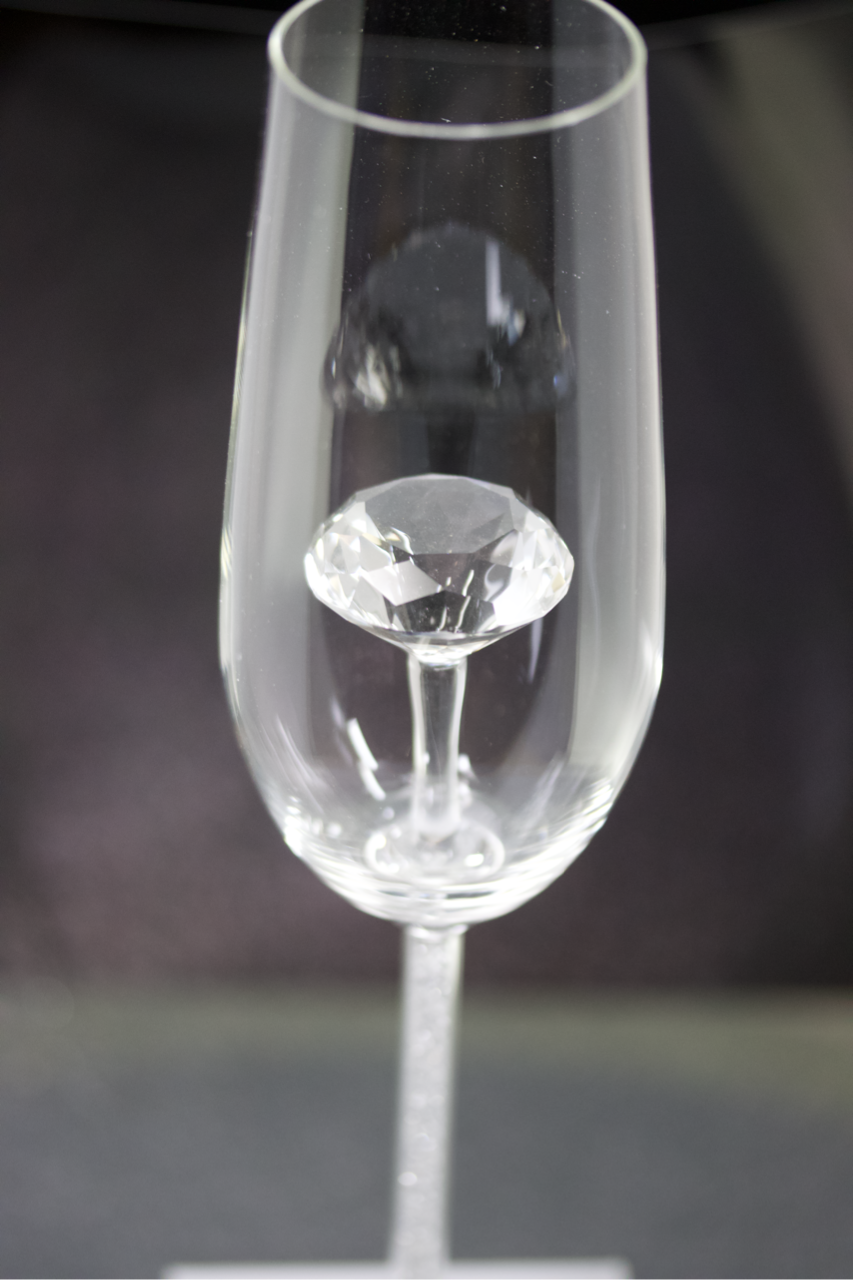 The Diamond Champagne Flute™ Embellished with Swarovski Crystals in the Stem - In 5 Different Colors - Clear, Pink, Blue, Purple and Amber