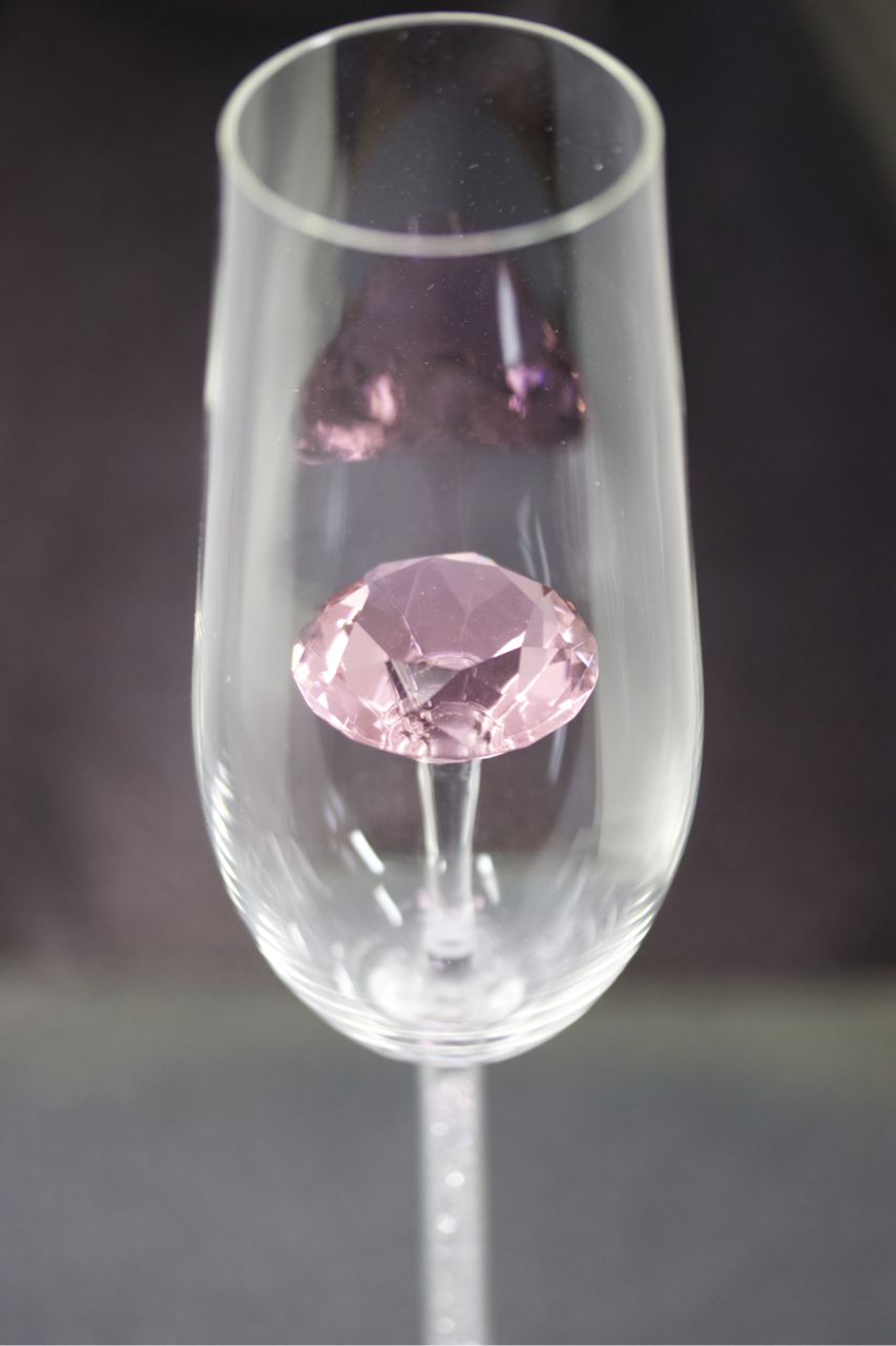 The Diamond Champagne Flute™ Embellished with Swarovski Crystals in the Stem - In 5 Different Colors - Clear, Pink, Blue, Purple and Amber