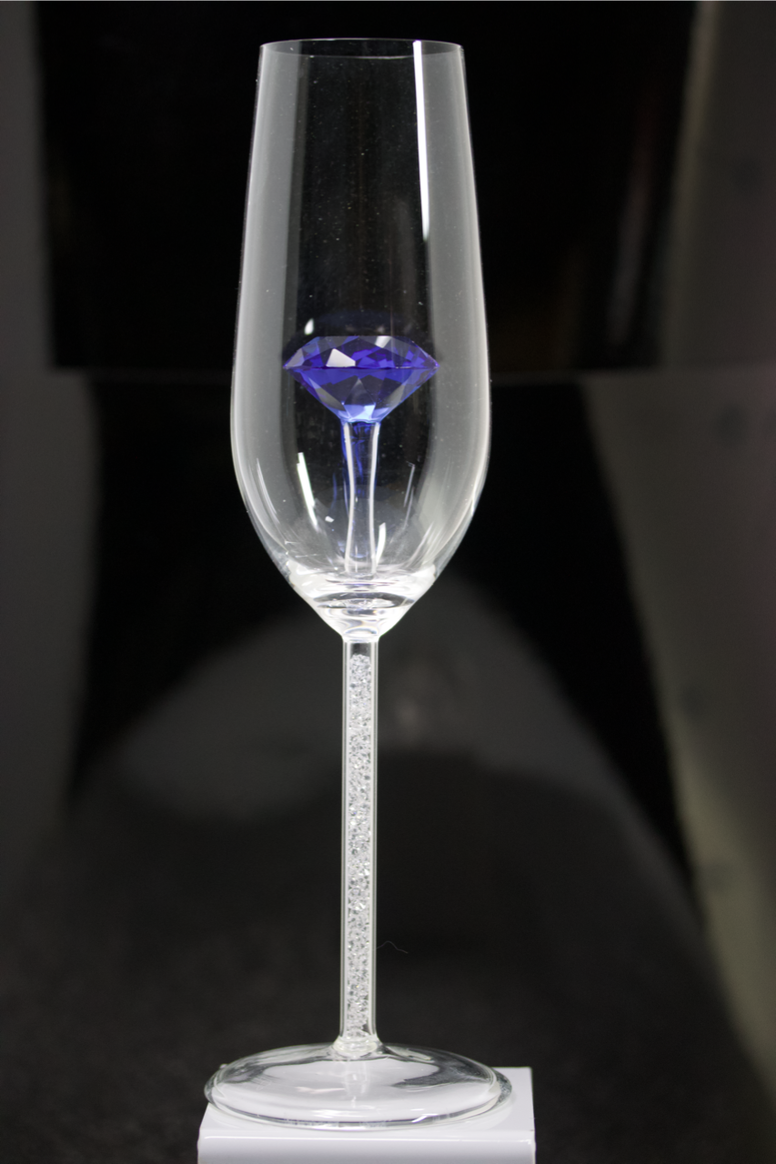 The Diamond Champagne Flute™ Embellished with Swarovski Crystals in the Stem - In 5 Different Colors - Clear, Pink, Blue, Purple and Amber