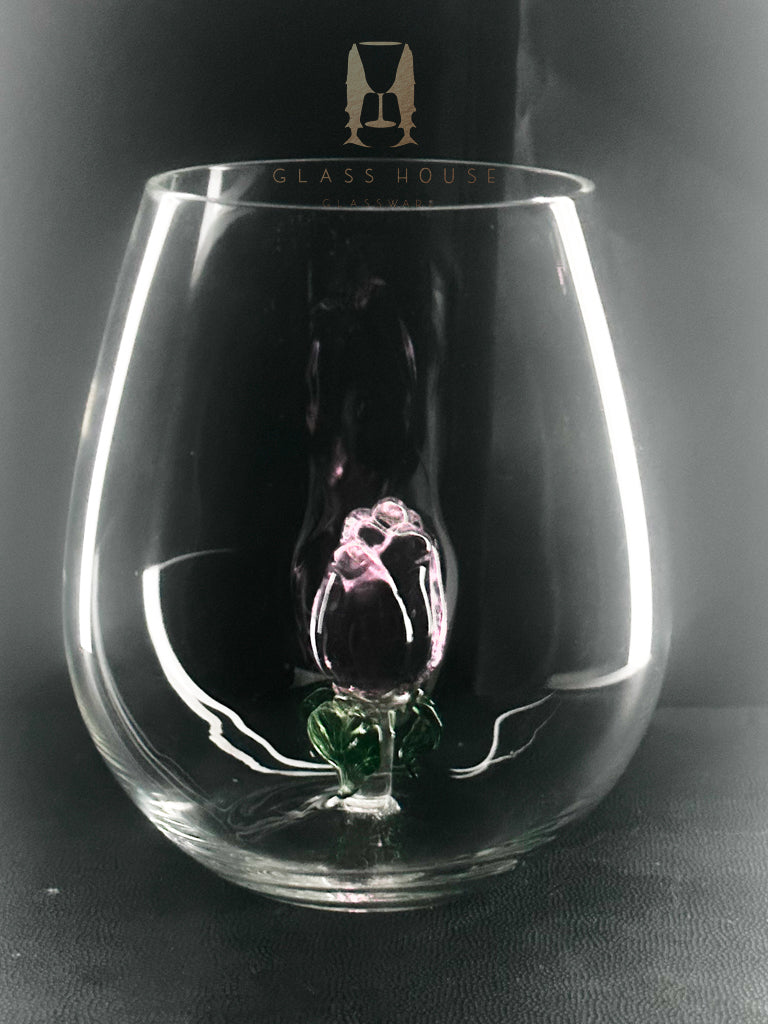 The Rose Stemless Wine Glass™ Crystal - Now in 5 Different Colors - Pink, Clear, Blue, Purple and Amber