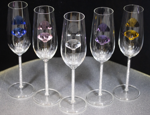 The Diamond Champagne Flute™ Embellished with Swarovski Crystals in the Stem - In 5 Different Colors - Clear, Pink, Blue, Purple and Amber
