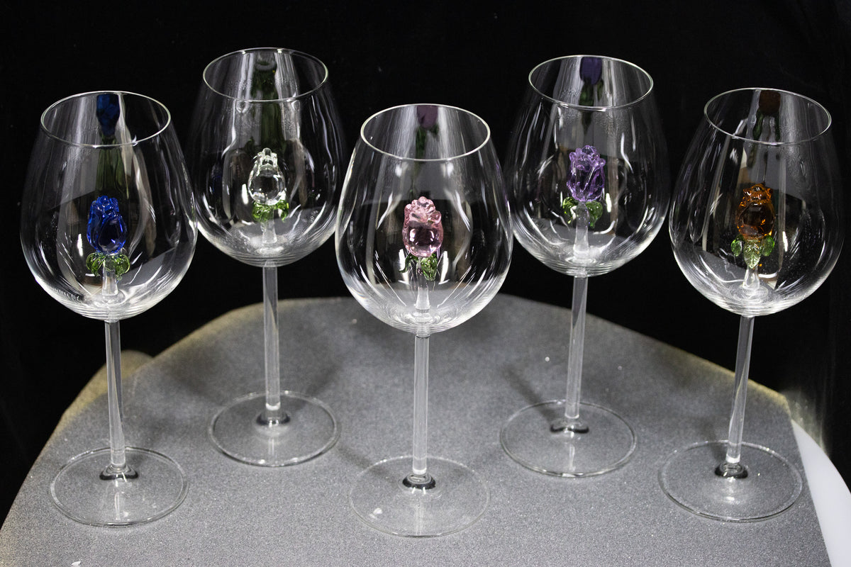 The Rose Wine Glass™ Crystal - Now in 5 Different Colors - Pink, Clear, Blue, Purple and Amber