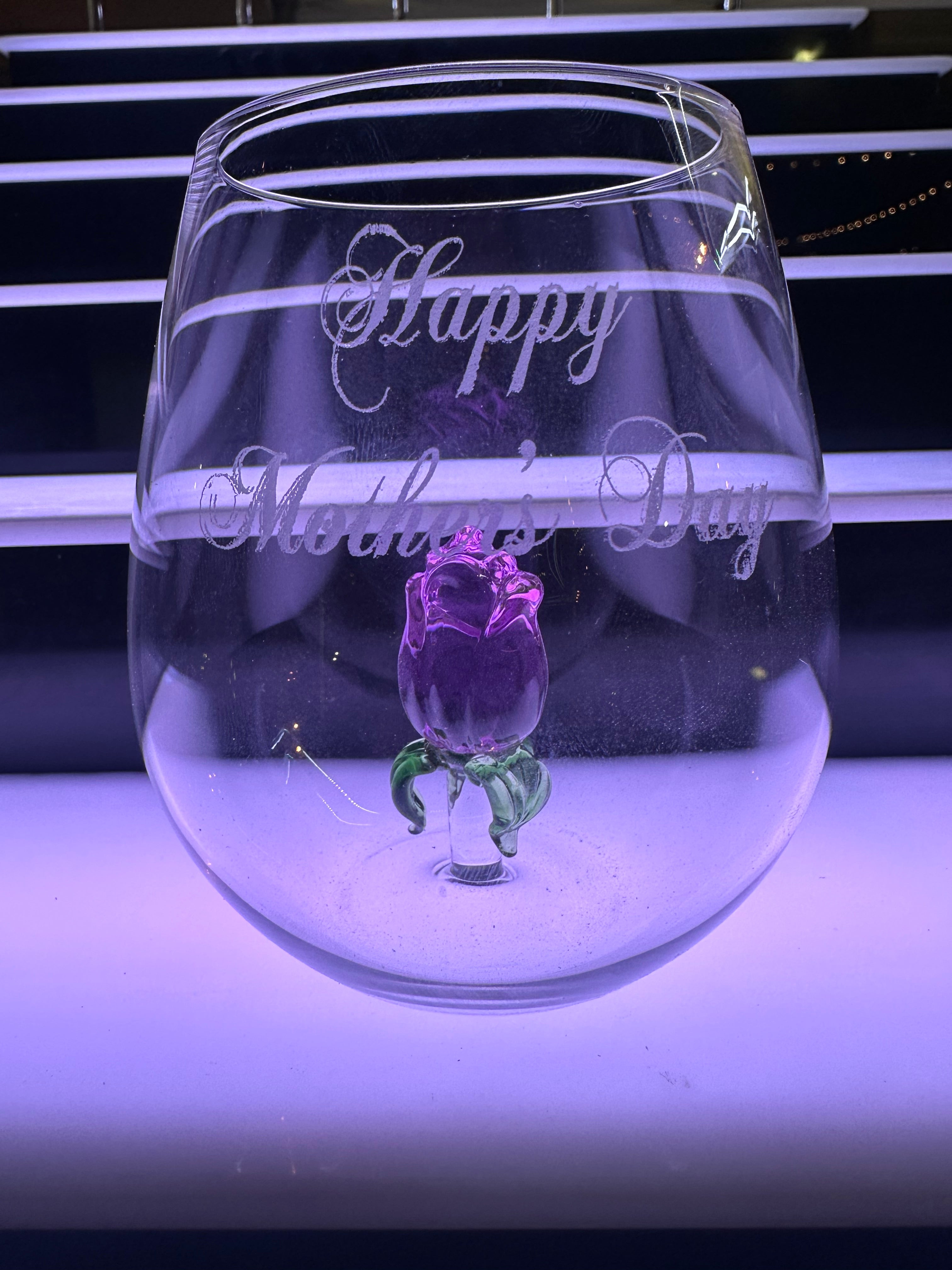 The Mother's Day Collection with Roses and Hearts inside our Wine Glasses and Champagne Flutes