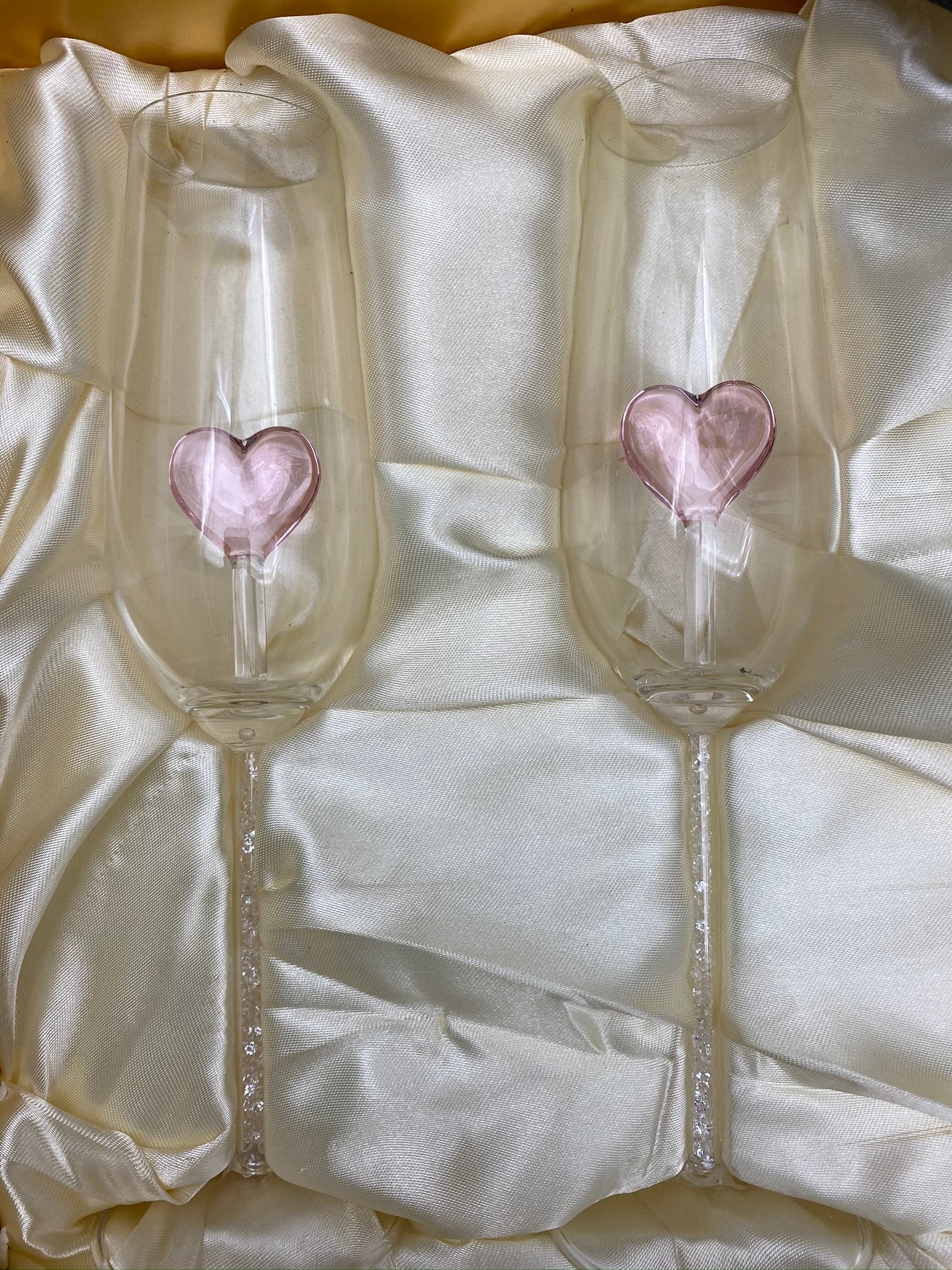 Two Heart Champagne Flutes™ with Swarovski™ Crystals in the Stem in a Beautiful Gift Box