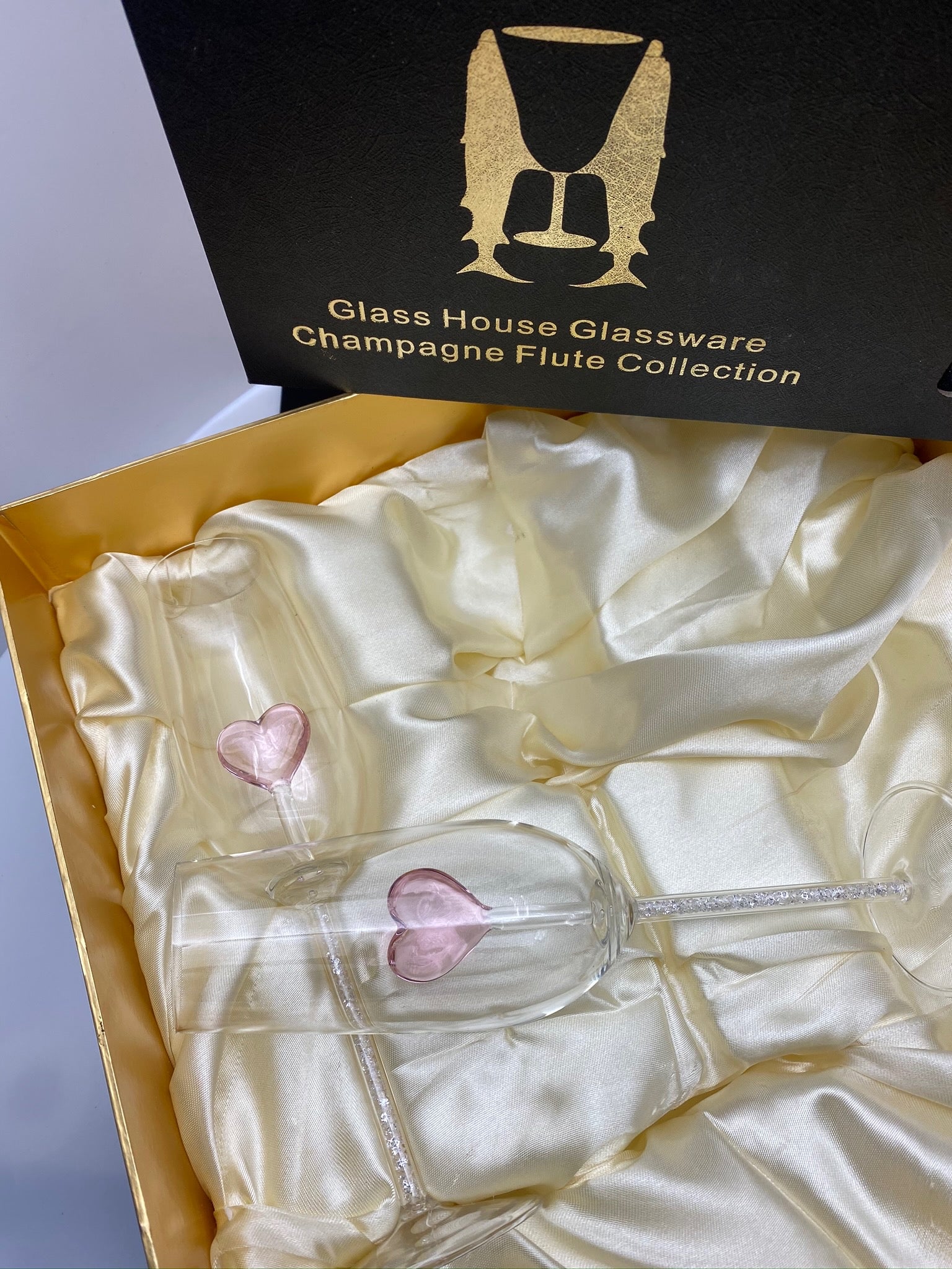 Two Heart Champagne Flutes™ with Swarovski™ Crystals in the Stem in a Beautiful Gift Box