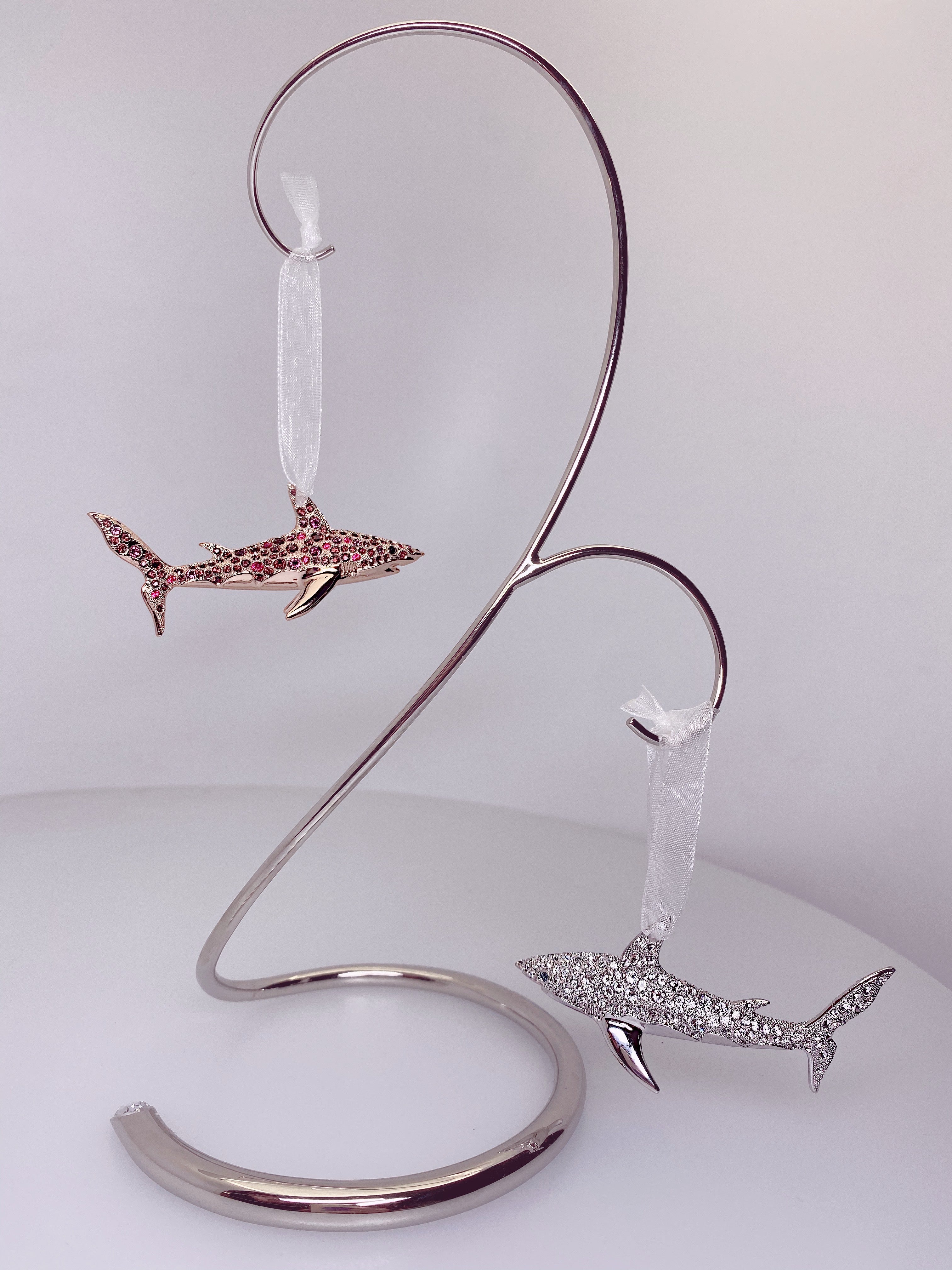 Limited Edition - Swarovski™ Shark Ornament with Two Shark Wine Glasses™ in a Beautiful LED Gift Box