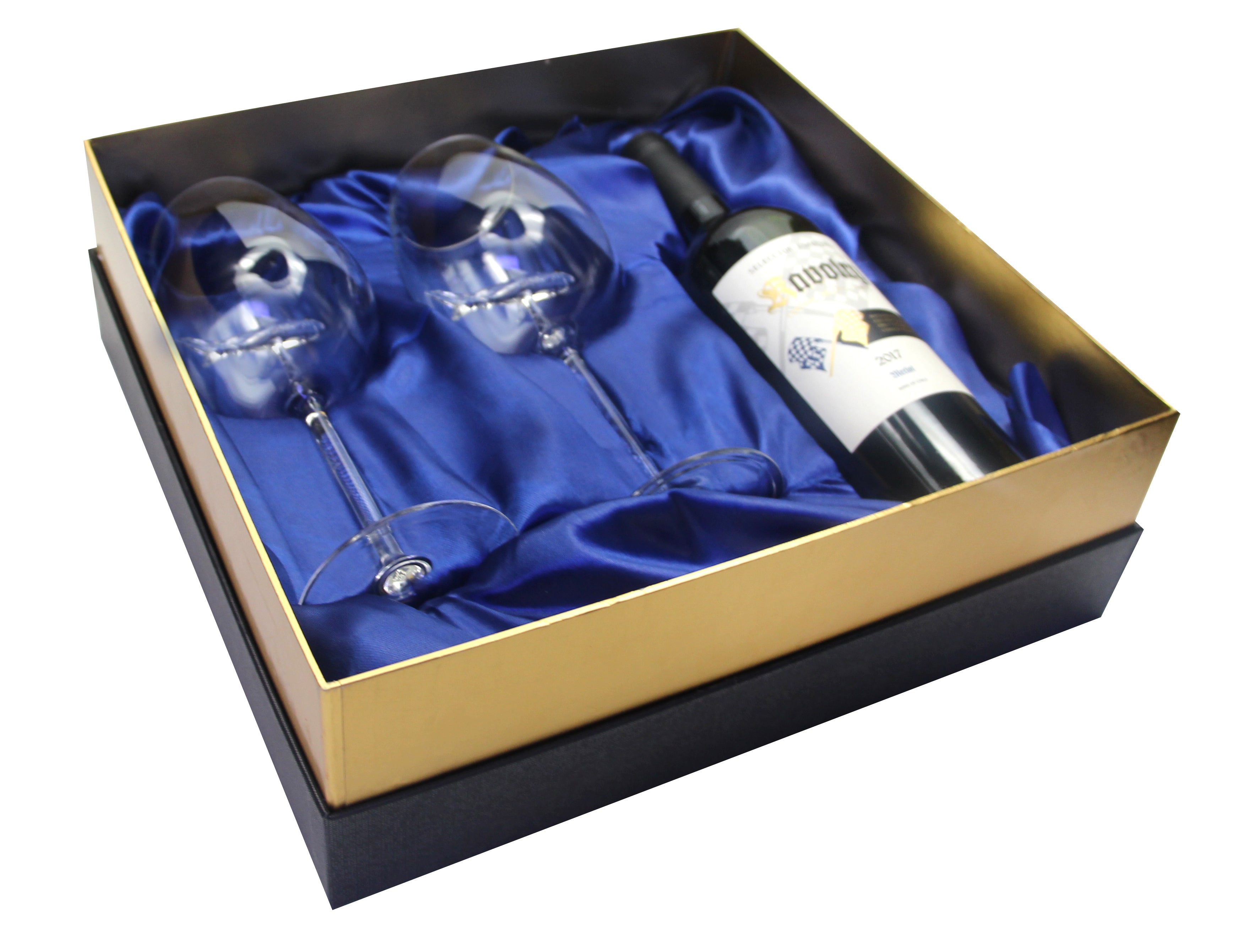 Special Edition Two Shark Wine Glasses™ in a Beautiful Gift Box w/ opening for a Bottle of Wine