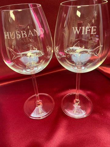 Husband & Wife Stemmed Wine Glass Set w/ Opening for Bottle of Wine