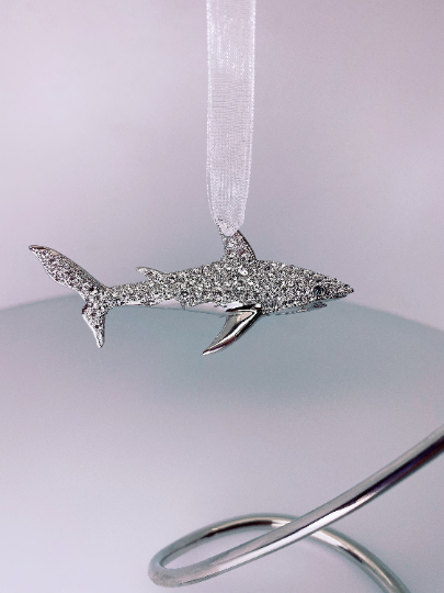 The Swarovski™ Shark Ornament with Two Rose Wine Glasses™ in Beautiful LED Enhanced Gift Box