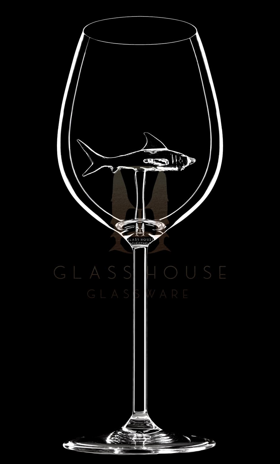 The Shark Wine Glass: a wine glass with a clear glass shark inside