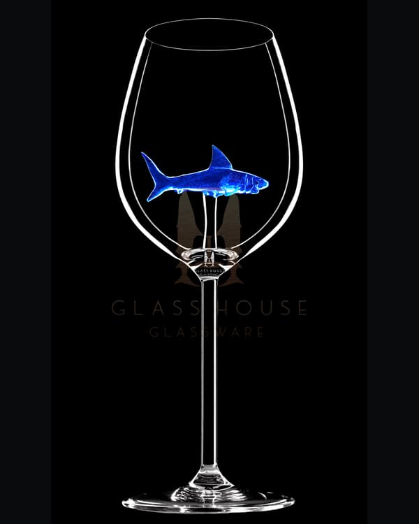 Blue Shark Wine Glass with a blue glass shark inside