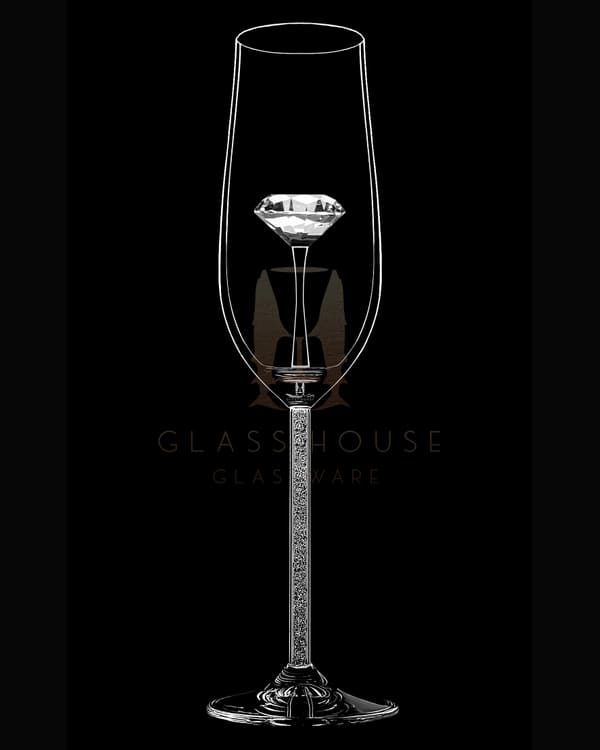 Diamond Champagne Flute with a glass diamond in the stem