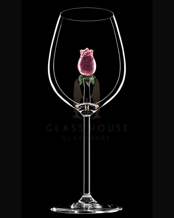 Rose Wine Glass with a pink glass rose inside