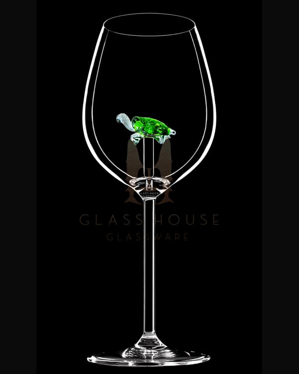 Sea Turtle Wine Glass with a glass sea turtle inside